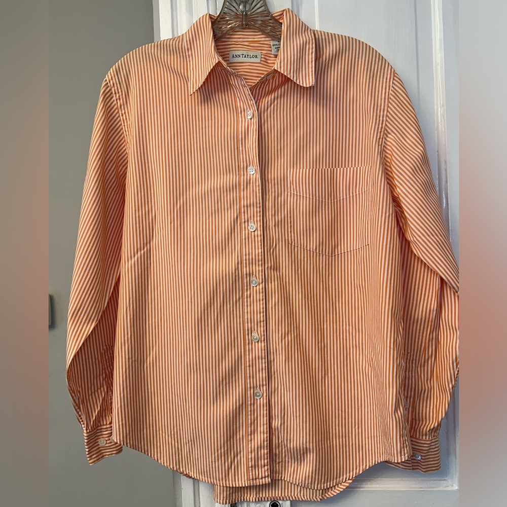 ANN TAYLOR LOFT Shirt Womens Size S Striped Button Up Blouse Top Long Sleeve